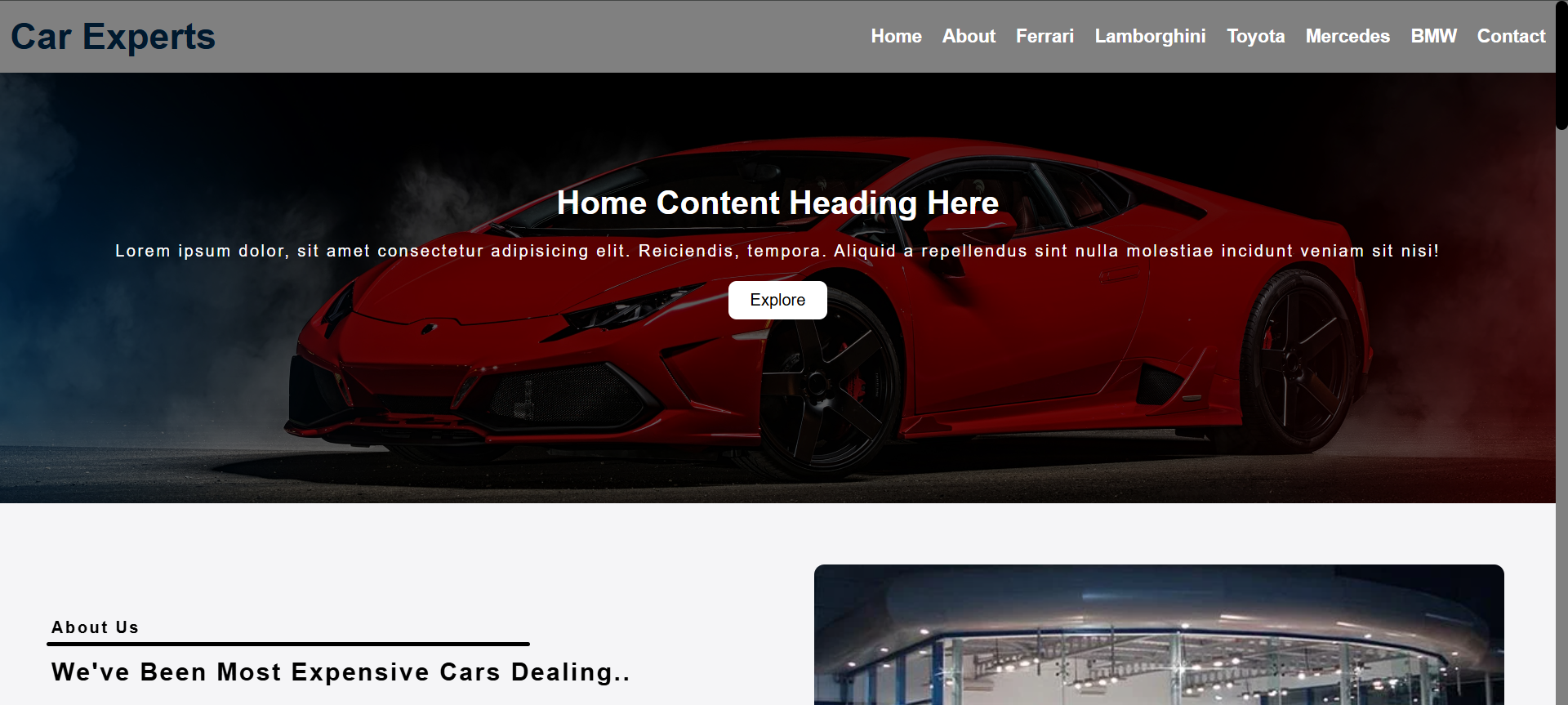 Car showcase website design